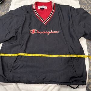 Vintage Champion Windbreaker Jacket Coat Mens Large Black Pullover V Neck 90s